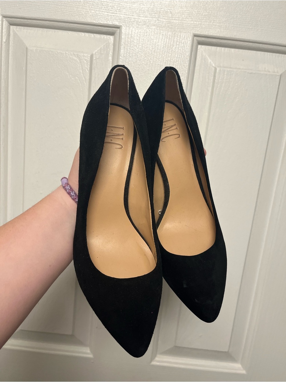 INC International Concepts Black Pointed-Toe Suede Pumps